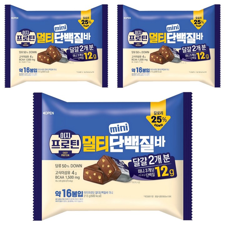 롯데웰푸드 이지프로틴 멀티 미니 단백질바, 213g, 3개