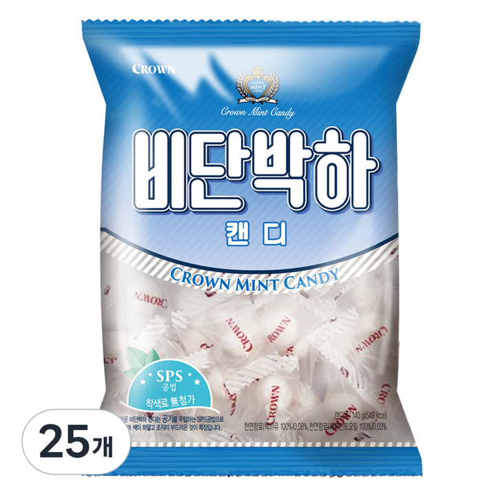 크라운 비단박하캔디, 140g, 25개