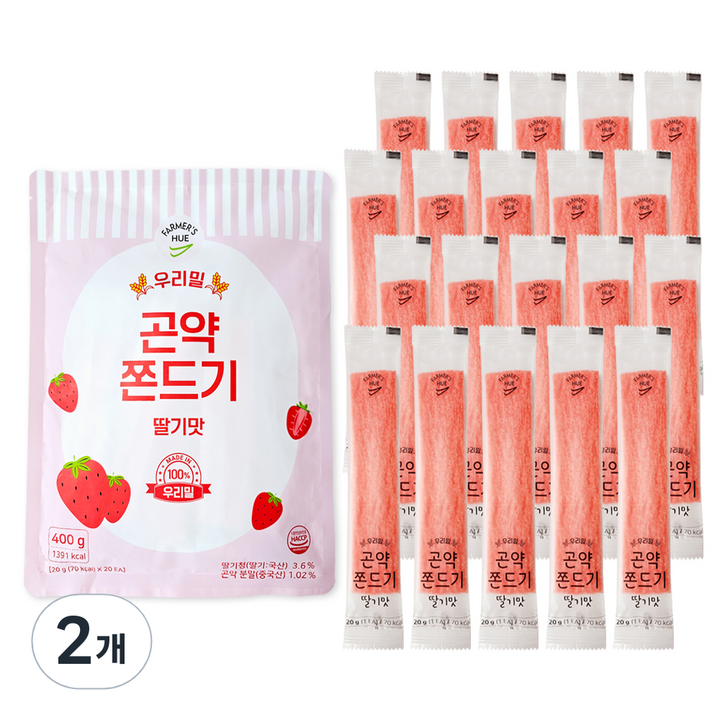 파머스휴 우리밀 100% 곤약 쫀드기 딸기맛 20p, 400g, 2개