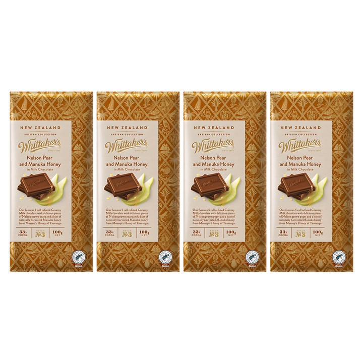 휘태커스 넬슨페어 앤 마누카꿀 밀크초콜릿, 100g, 4개