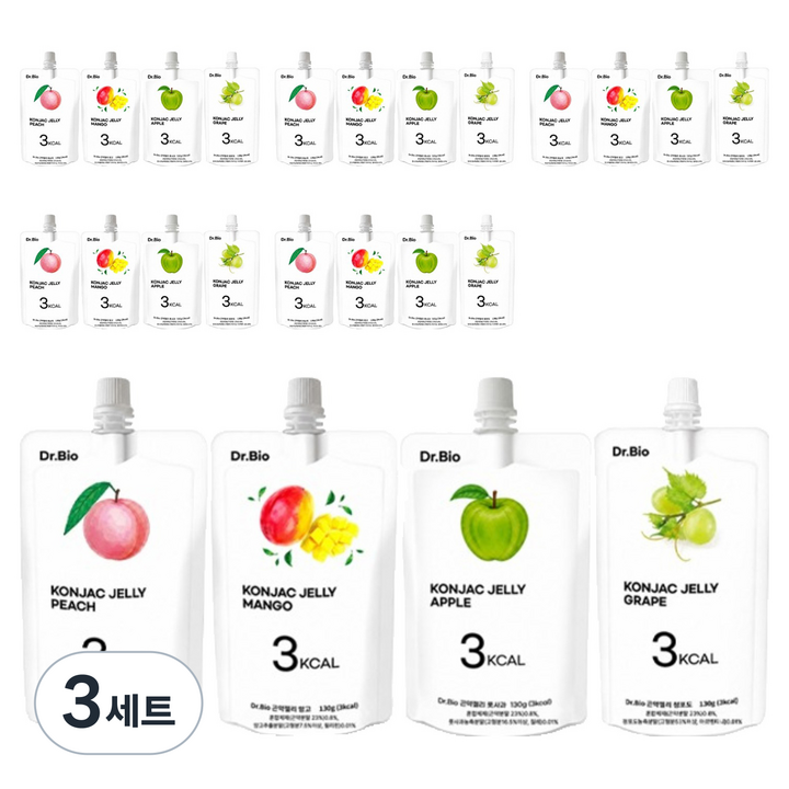 파우치 곤약젤리 130g 복숭아 6p + 사과 6p + 망고 6p + 청포도 6p 세트, 3세트