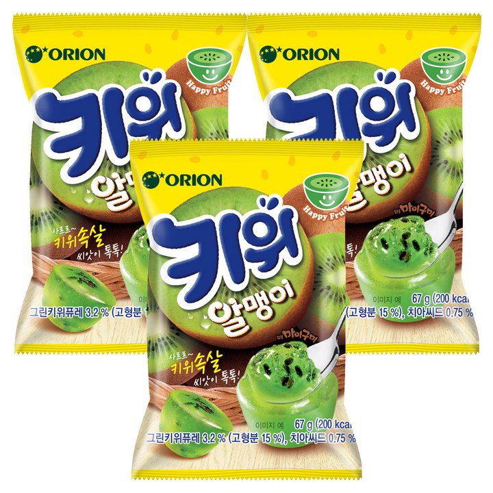 오리온 키위 알맹이 츄잉젤리, 67g, 3개