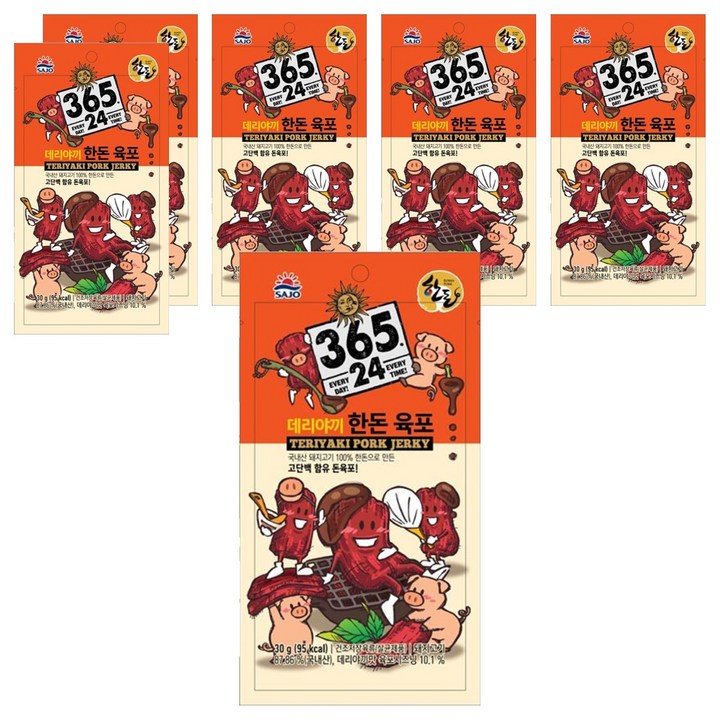 해표 365 24 데리야끼 한돈 육포, 30g, 6개
