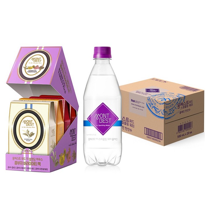 몽베스트 위드 스파클링 워터 플레인 20p + 위드 더 블랜딩 하우스 콤부차 버라이어티팩 5g 40p, 500ml, 1세트