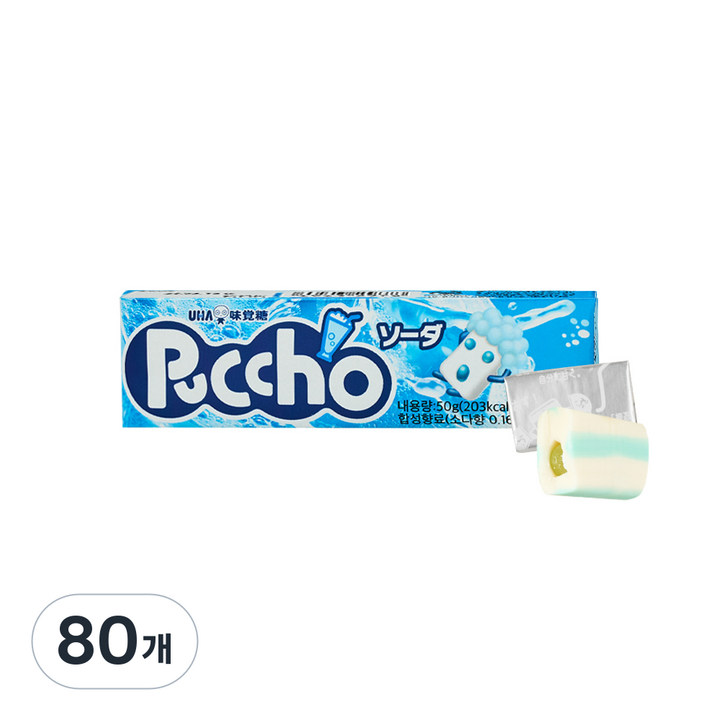 UHA 미카쿠도 푸쵸 스틱캔디 소다맛, 50g, 80개