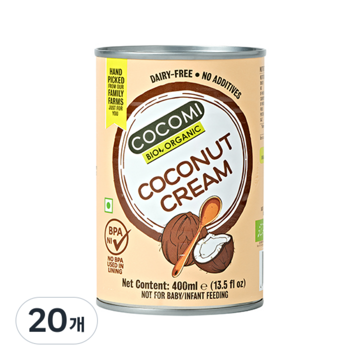 COCOMI 유기농 코코넛 크림, 400ml, 20개