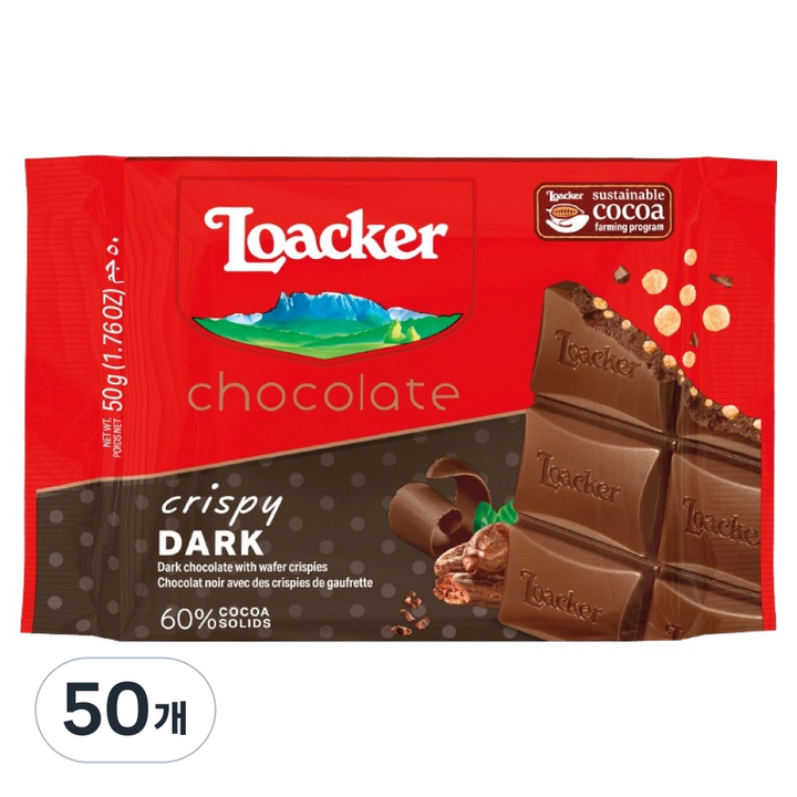 로아커 초콜릿 크리스피 다크, 50개, 50g
