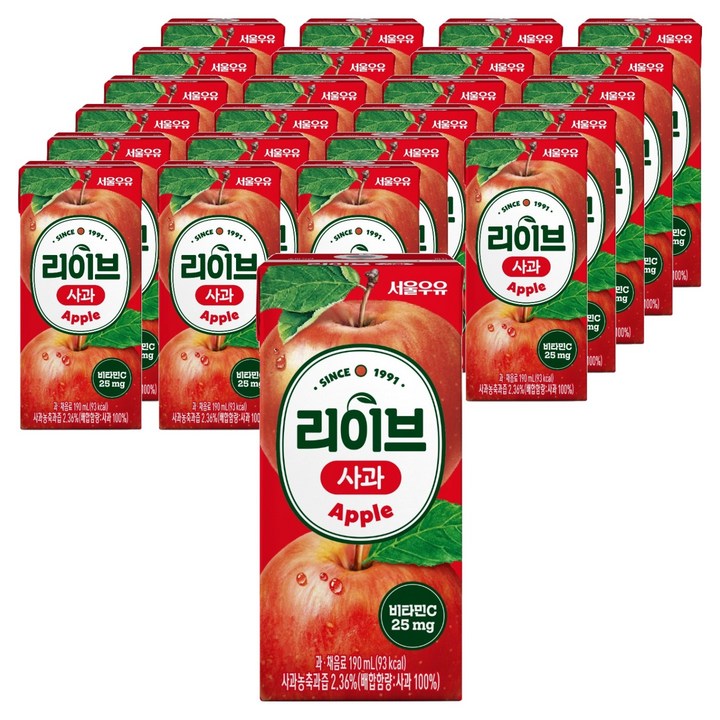 서울우유 리이브 사과 주스, 190ml, 24개