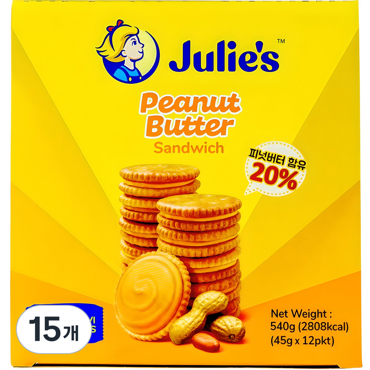 줄리스 피넛버터 샌드위치, 540g, 15개