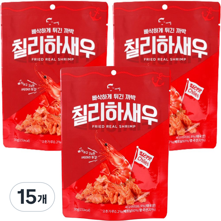 까박 새우머리튀김 칠리하새우, 30g, 15개