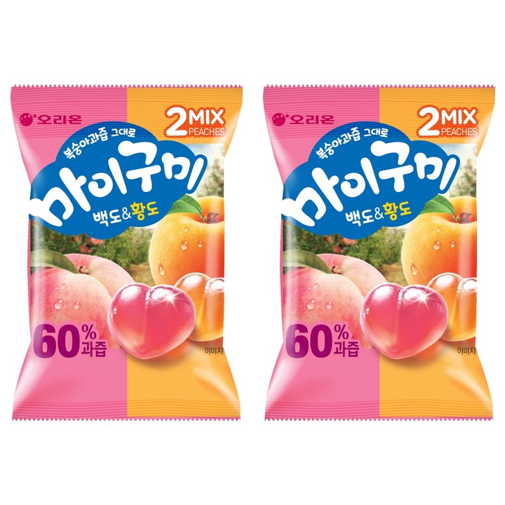 마이구미 복숭아과즙 그대로 백도황도, 2개, 66g