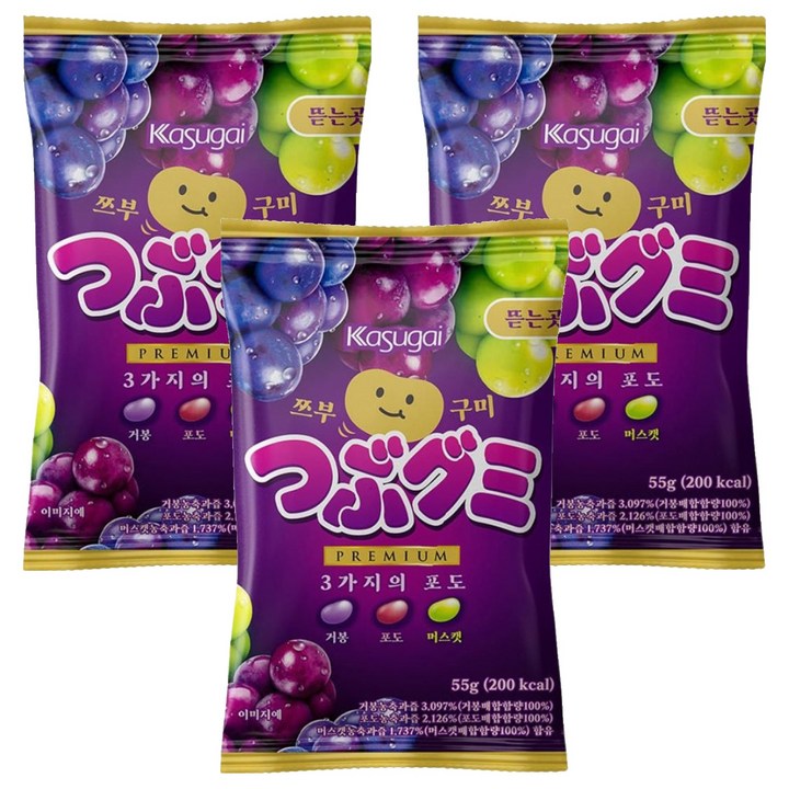 카수가이 쯔부구미 3가지의 포도 젤리, 3개, 55g