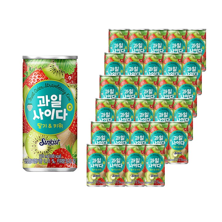 썬키스트 과일사이다 딸기키위, 210ml, 30개