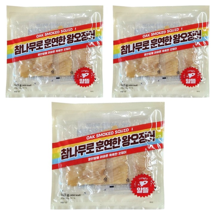 정화식품 참나무로 훈연한 왕오징어, 180g, 3개