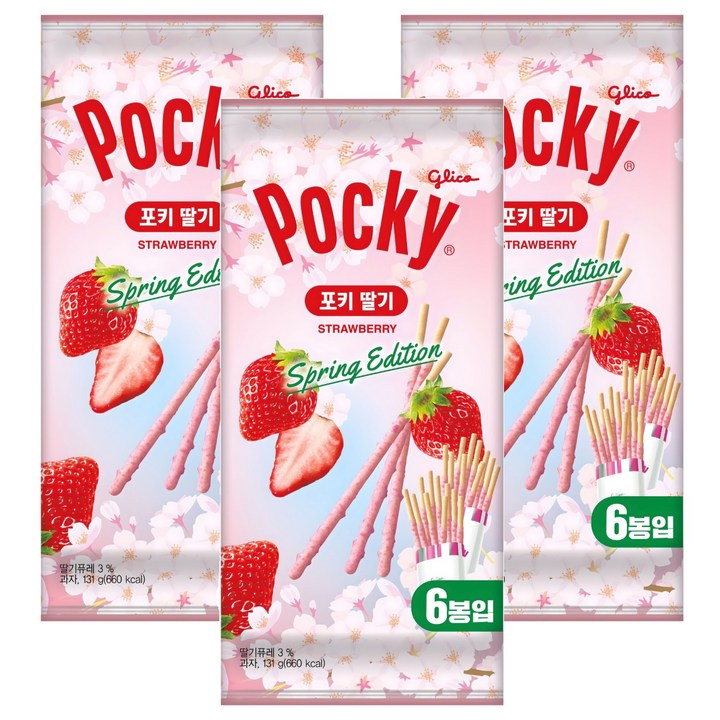 포키 딸기 패밀리팩 스프링에디션, 131g, 3개