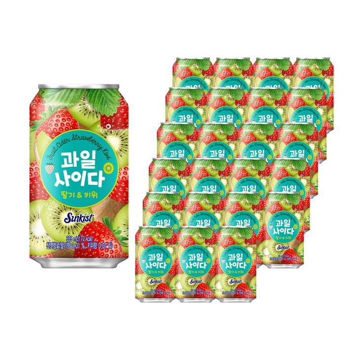 썬키스트 과일사이다 딸기키위, 355ml, 24개