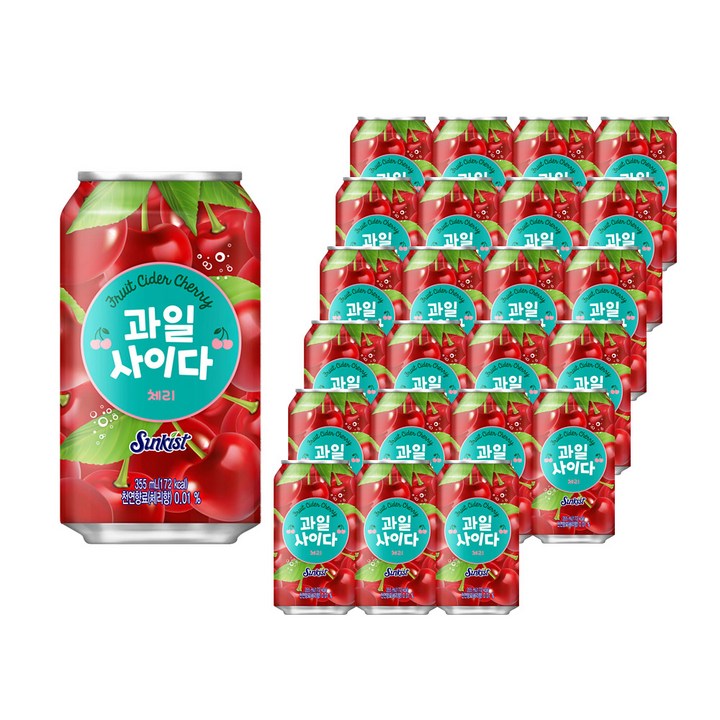 썬키스트 과일사이다 체리, 355ml, 24개