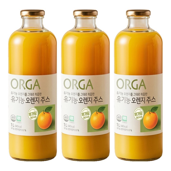올가홀푸드 유기농 오렌지 주스, 1L, 3개