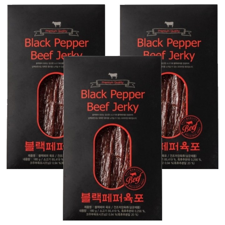 코주부 블랙페퍼 육포, 180g, 3개