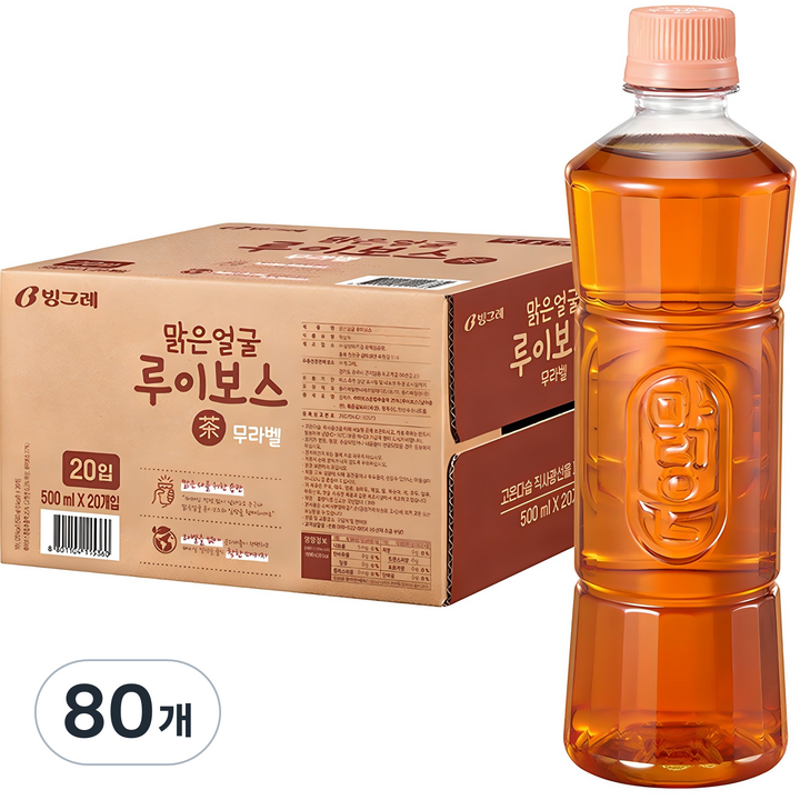 빙그레 맑은얼굴 루이보스차 무라벨, 80개, 500ml