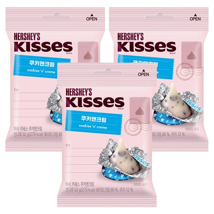 허쉬 키세스 크리미 쿠키앤크림 초콜릿, 52g, 3개