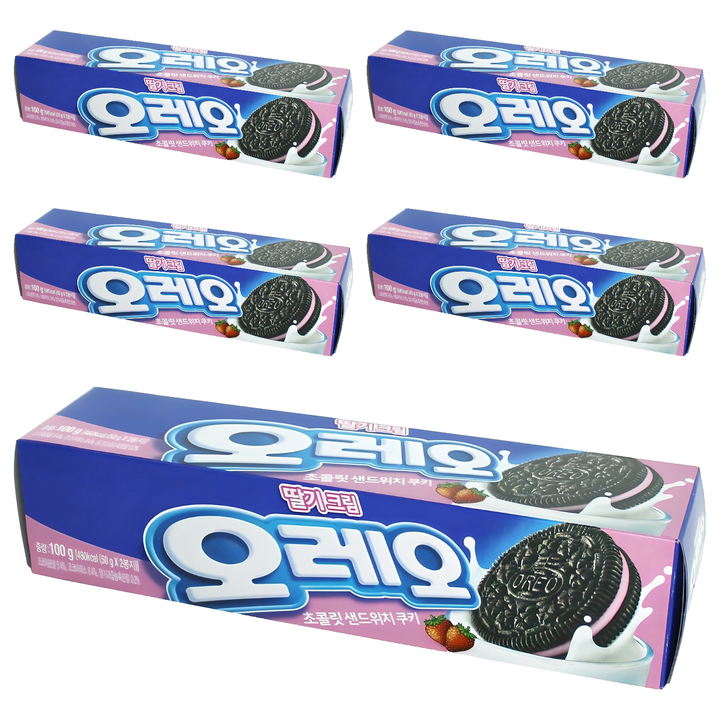 오레오 초콜릿 샌드위치 쿠키 딸기크림, 100g, 5개