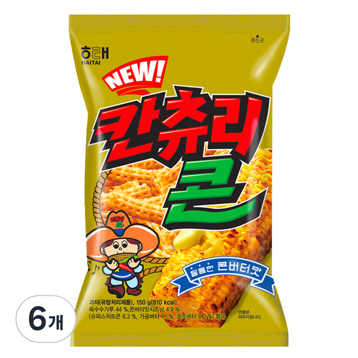해태제과 NEW 칸츄리콘 콘버터맛, 150g, 6개