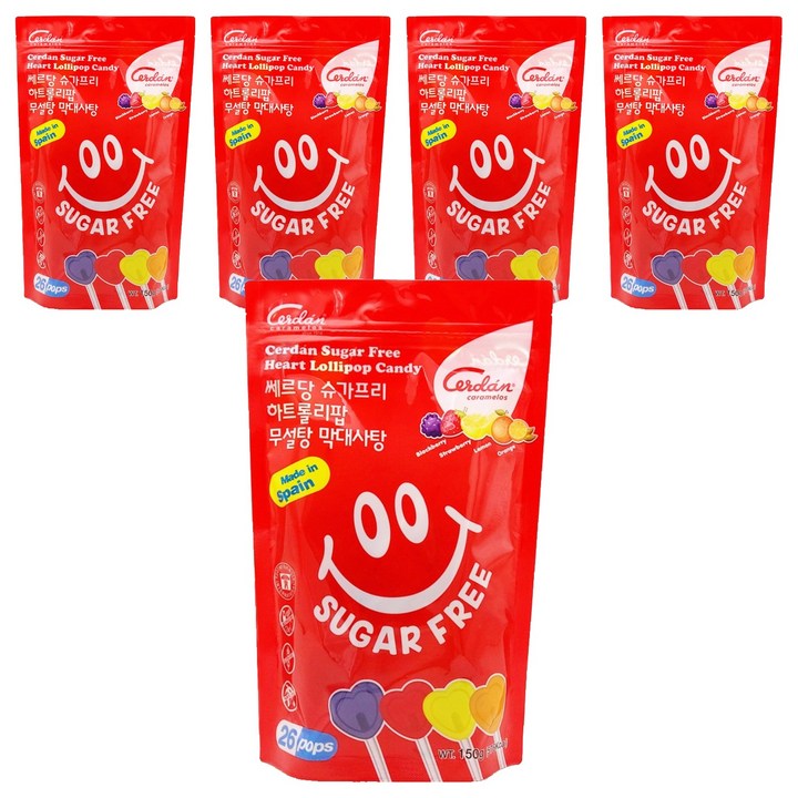 카라멜세르단 쎄르당 슈가프리 무설탕 하트롤리팝 막대사탕, 150g, 5개