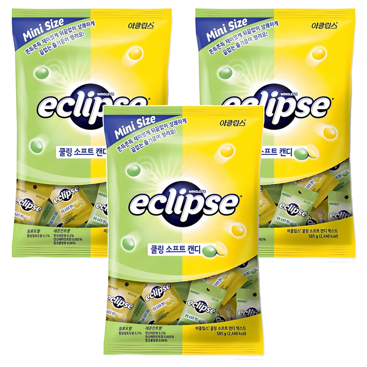 이클립스 쿨링 소프트 캔디 믹스드 청포도향 + 레몬민트향, 585g, 3개