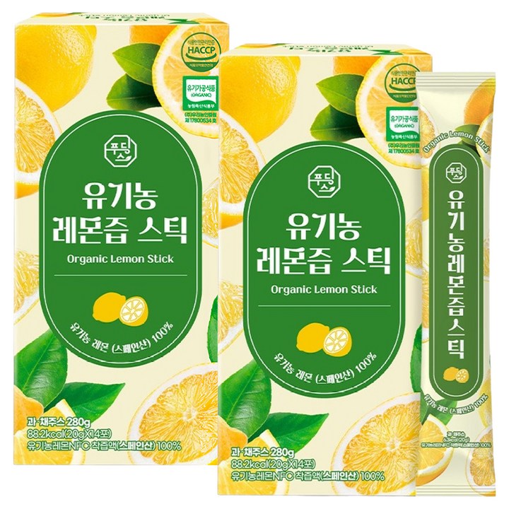 푸딩스 유기농 레몬즙 스틱, 20g, 28개