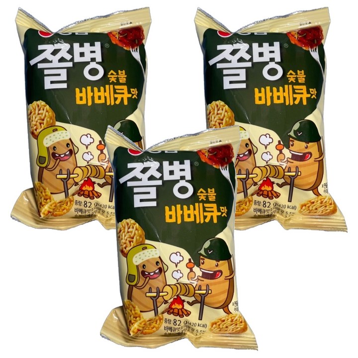 쫄병스낵 숯불바베큐맛, 82g, 3개