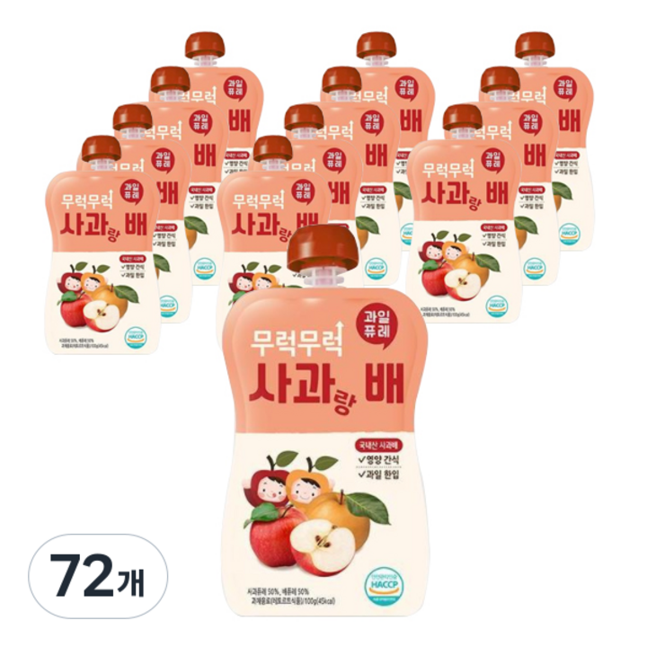 이유케어스 유아용 무럭무럭 과일 퓨레, 사과 + 배 혼합맛, 72개, 100g