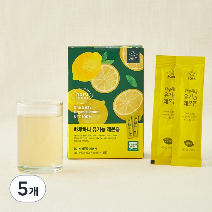 jaim 유기가공식품 인증 하루하나 레몬즙 14개입, 280ml, 5개