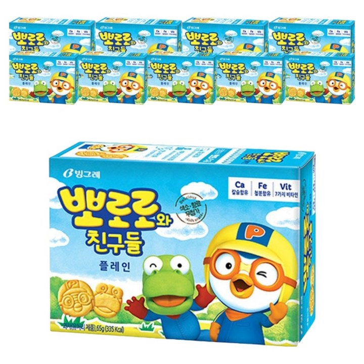 빙그레 뽀로로와 친구들 비스켓 플레인, 65g, 10개