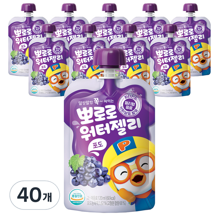 팔도 뽀로로 워터젤리, 포도, 120ml, 40개