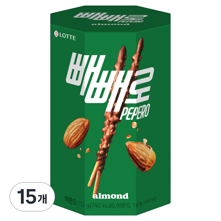빼빼로 아몬드, 132g, 15개