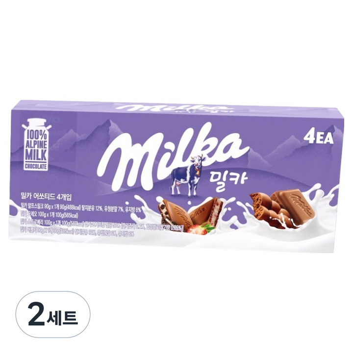 밀카 어쏘티드 밀크 + 스트로베리 + 오레오 + 버블리 초콜릿, 380g, 2세트