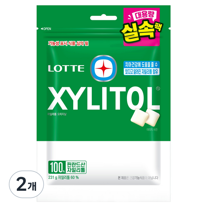 롯데자일리톨 오리지날 대용량 실속팩 리필, 231g, 2개