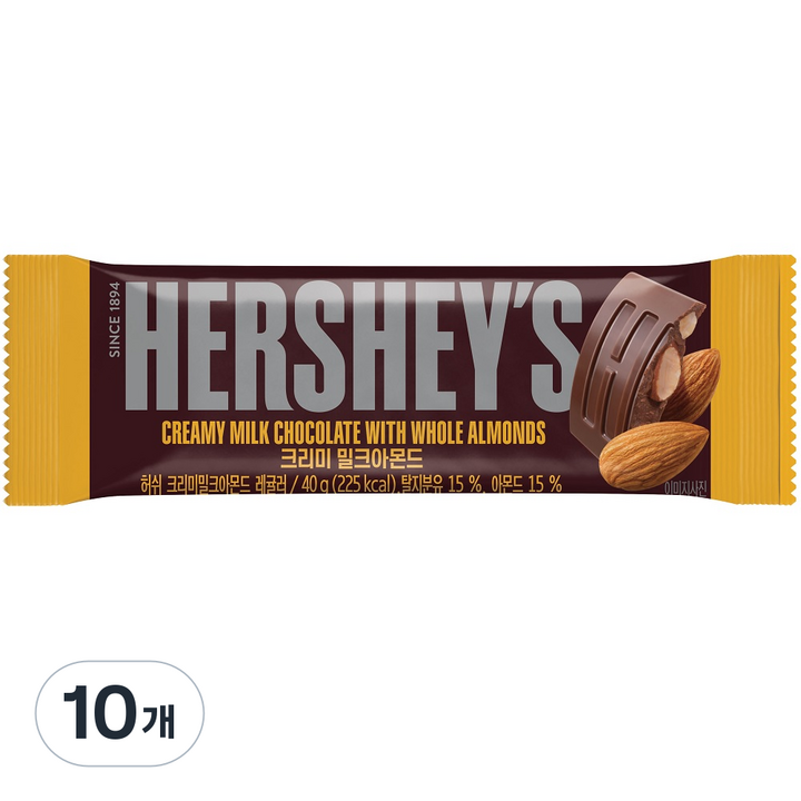 허쉬 레귤러바 크리미 밀크 아몬드 초콜릿, 40g, 10개