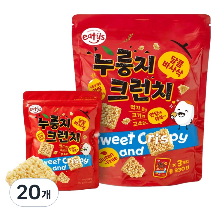 이더스 찹쌀 누룽지 크런치 3p, 20개, 330g