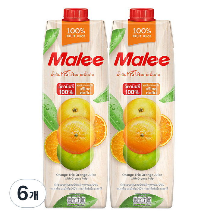 말리 트리오 오렌지 펄프 주스, 6개, 1L