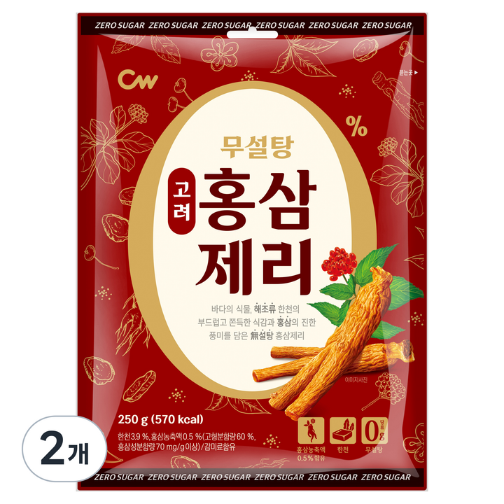 청우식품 무설탕 고려홍삼제리, 2개, 250g