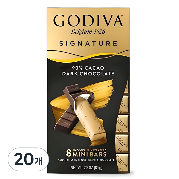 고디바 시그니쳐 90% 코코아 다크 초콜릿 미니바, 80g, 20개