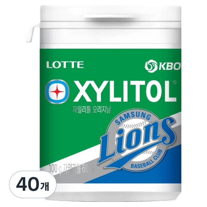롯데자일리톨 KBO 오리지날 껌 삼성 라이온즈, 100g, 40개