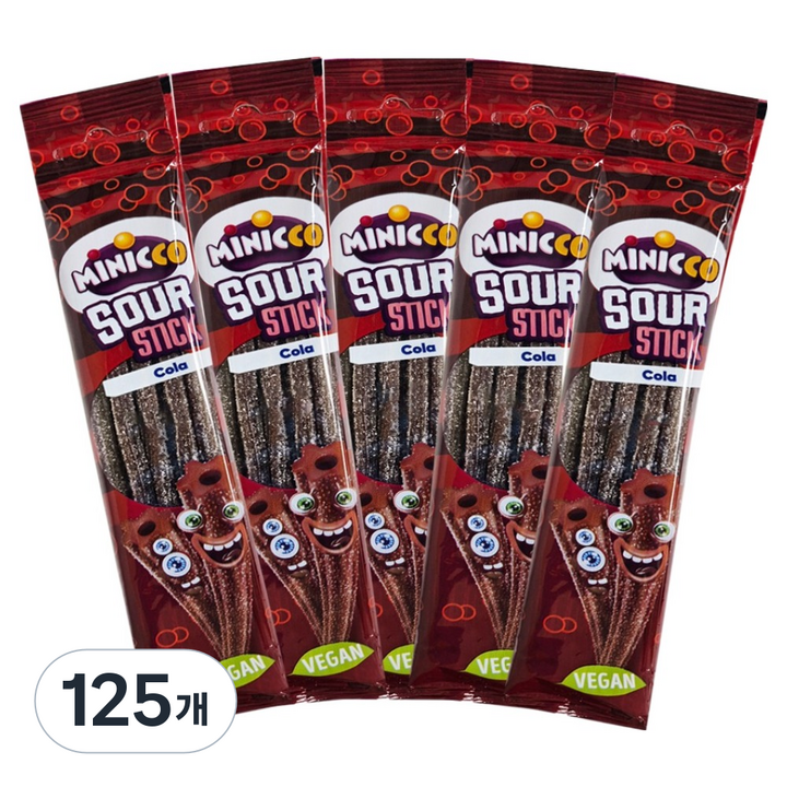 미니꼬 비건젤리 사우어 롱롱 스틱 콜라향, 50g, 125개