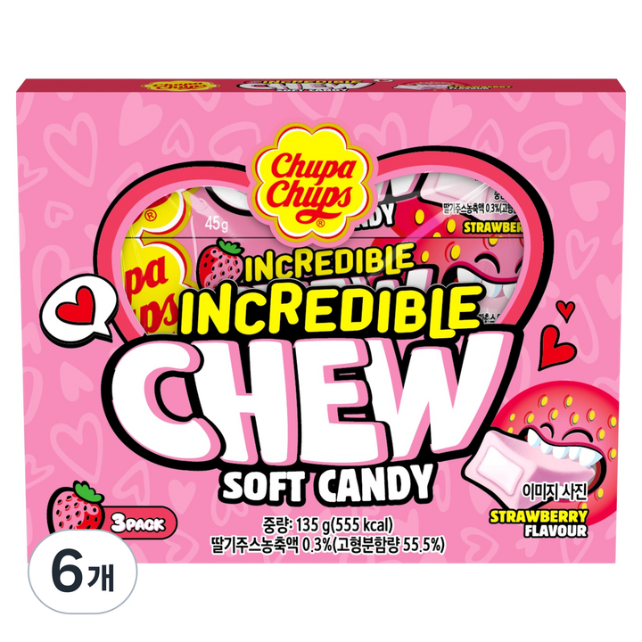 츄파춥스 인크레더블츄 딸기맛 트리오팩, 135g, 6개