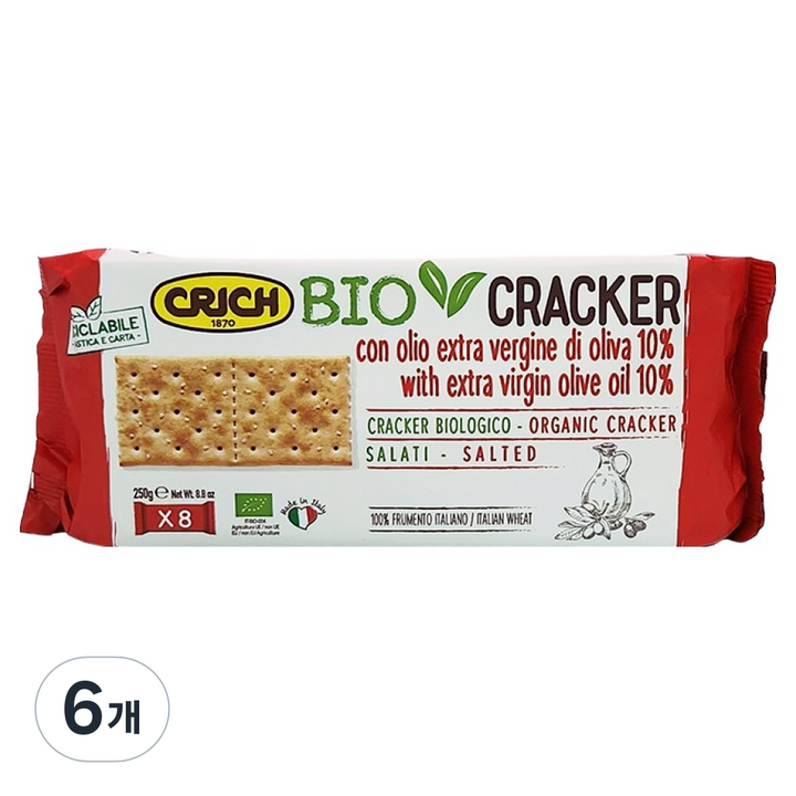 크릭 유기농 엑스트라버진 올리브유 솔티드 크래커 8p, 250g, 6개