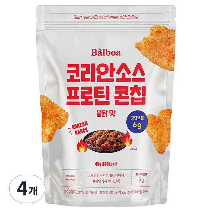 발보아 코리안소스 프로틴 콘칩 불닭, 4개, 40g