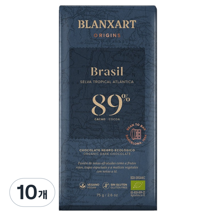 블랑사르트 유기농 다크 89% 빈투바초콜릿, 75g, 10개