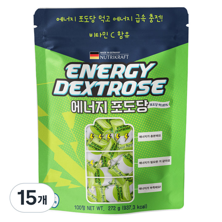 뉴트리크라프트 에너지 포도당 캔디 사과맛 100p, 272g, 15개